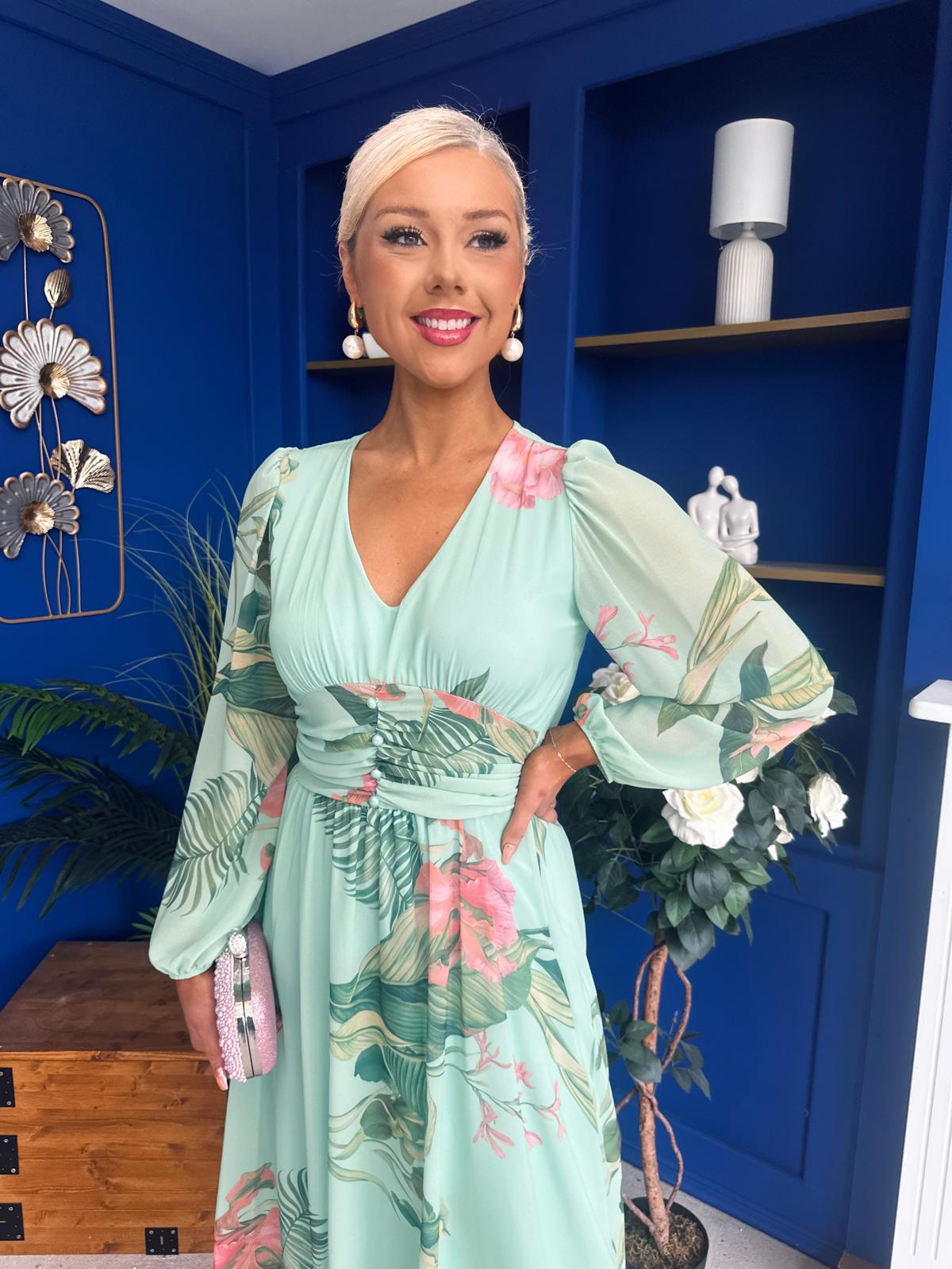 Bronagh Banded Midi Dress Floral Pastel Green