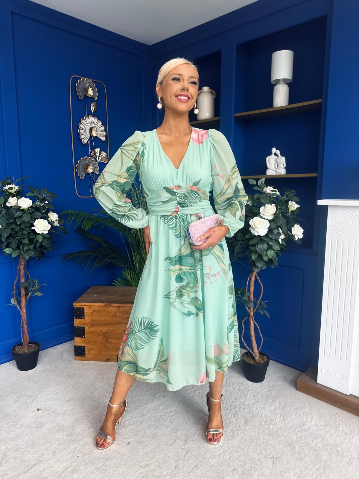 Bronagh Banded Midi Dress Floral Pastel Green