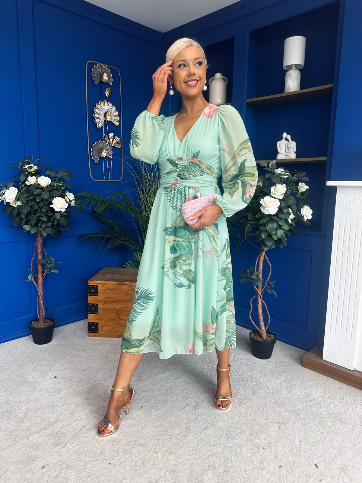 Bronagh Banded Midi Dress Floral Pastel Green