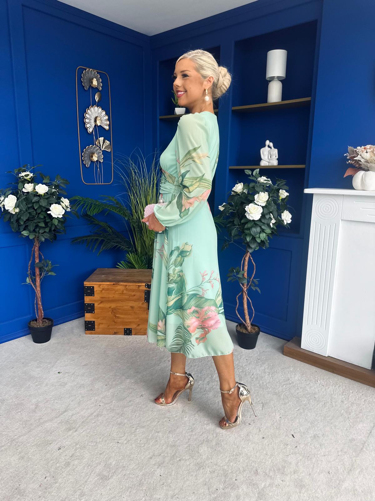 Bronagh Banded Midi Dress Floral Pastel Green