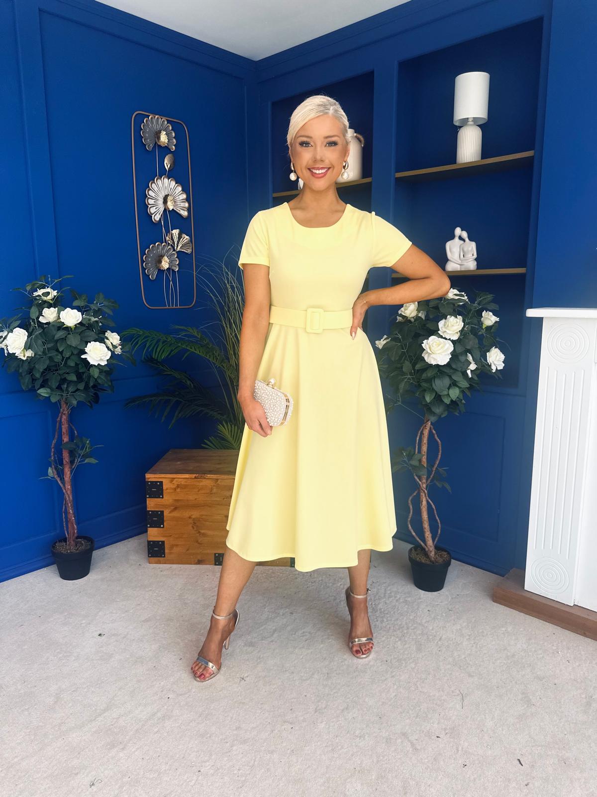Iona Belted Occasion Midi Dress Yellow