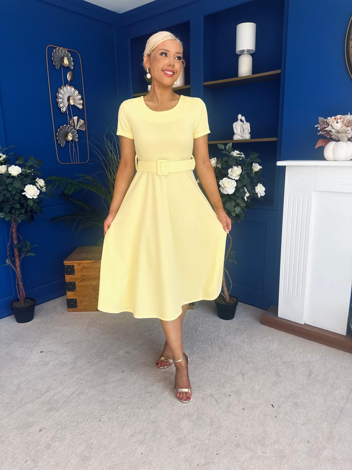 Iona Belted Occasion Midi Dress Yellow