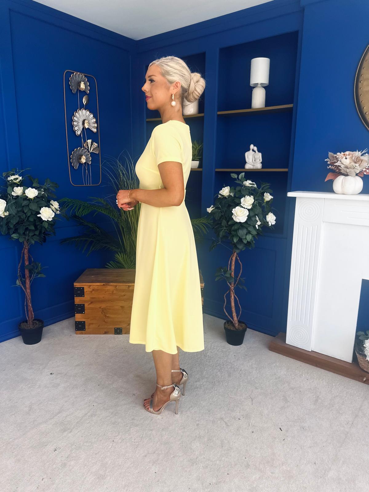 Iona Belted Occasion Midi Dress Yellow