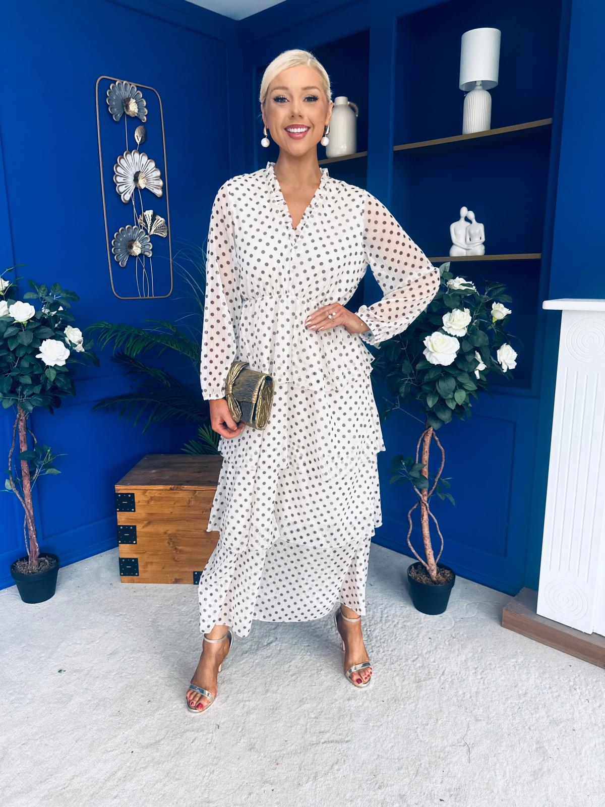 Dolores Layered Occasion Dress Polka Cream