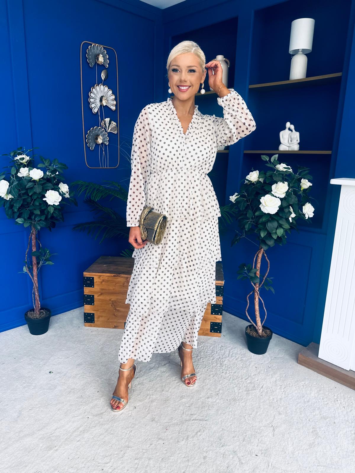 Dolores Layered Occasion Dress Polka Cream