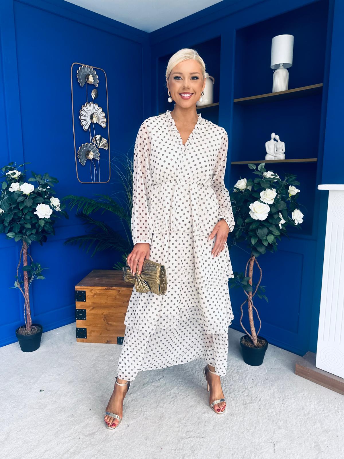 Dolores Layered Occasion Dress Polka Cream