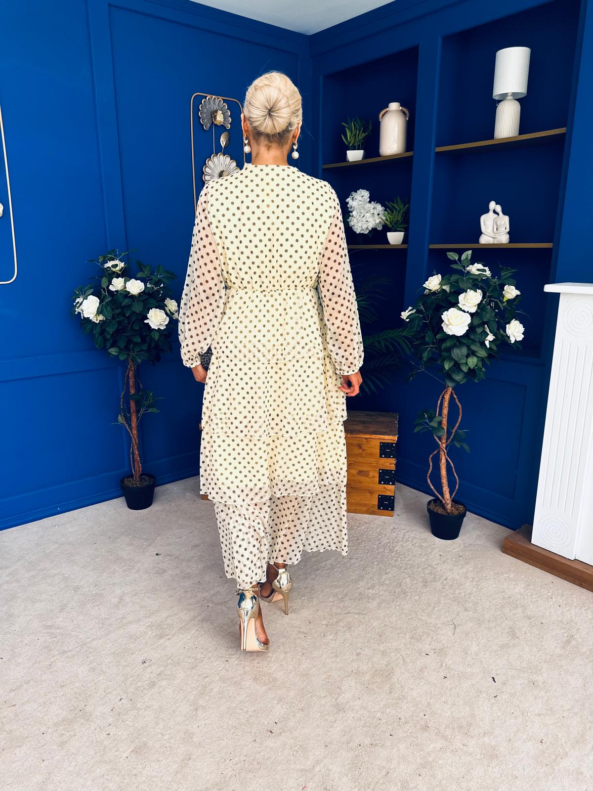 Dolores Layered Occasion Dress Polka Yellow