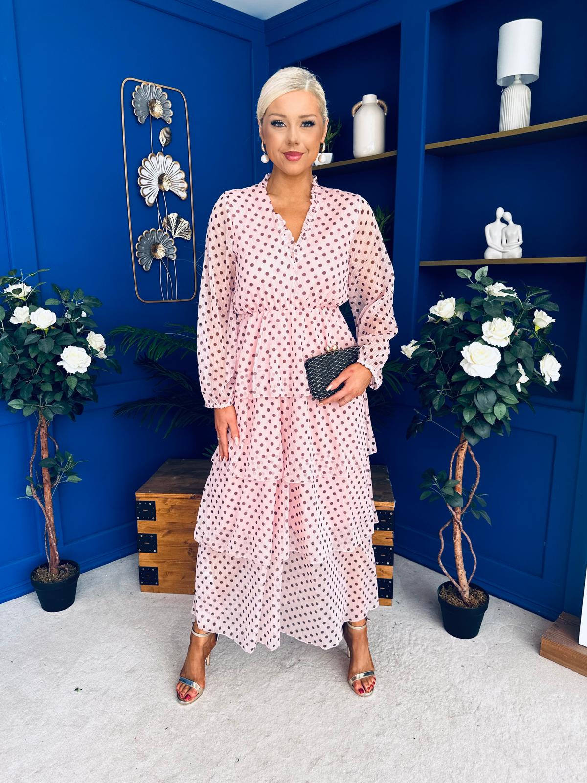 Dolores Layered Occasion Dress Polka Pink