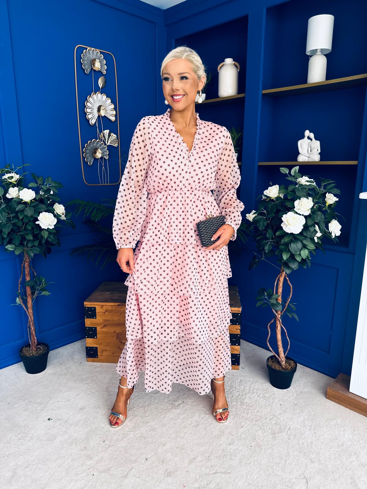 Dolores Layered Occasion Dress Polka Pink
