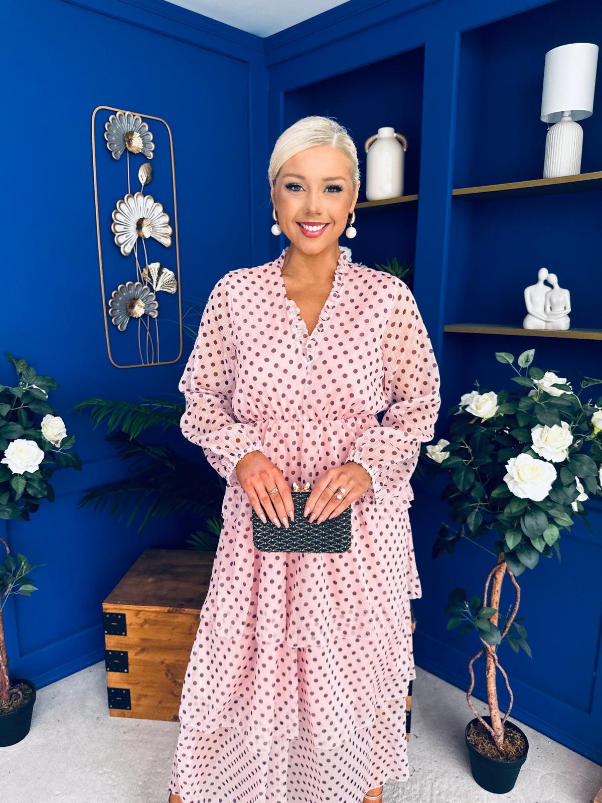 Dolores Layered Occasion Dress Polka Pink