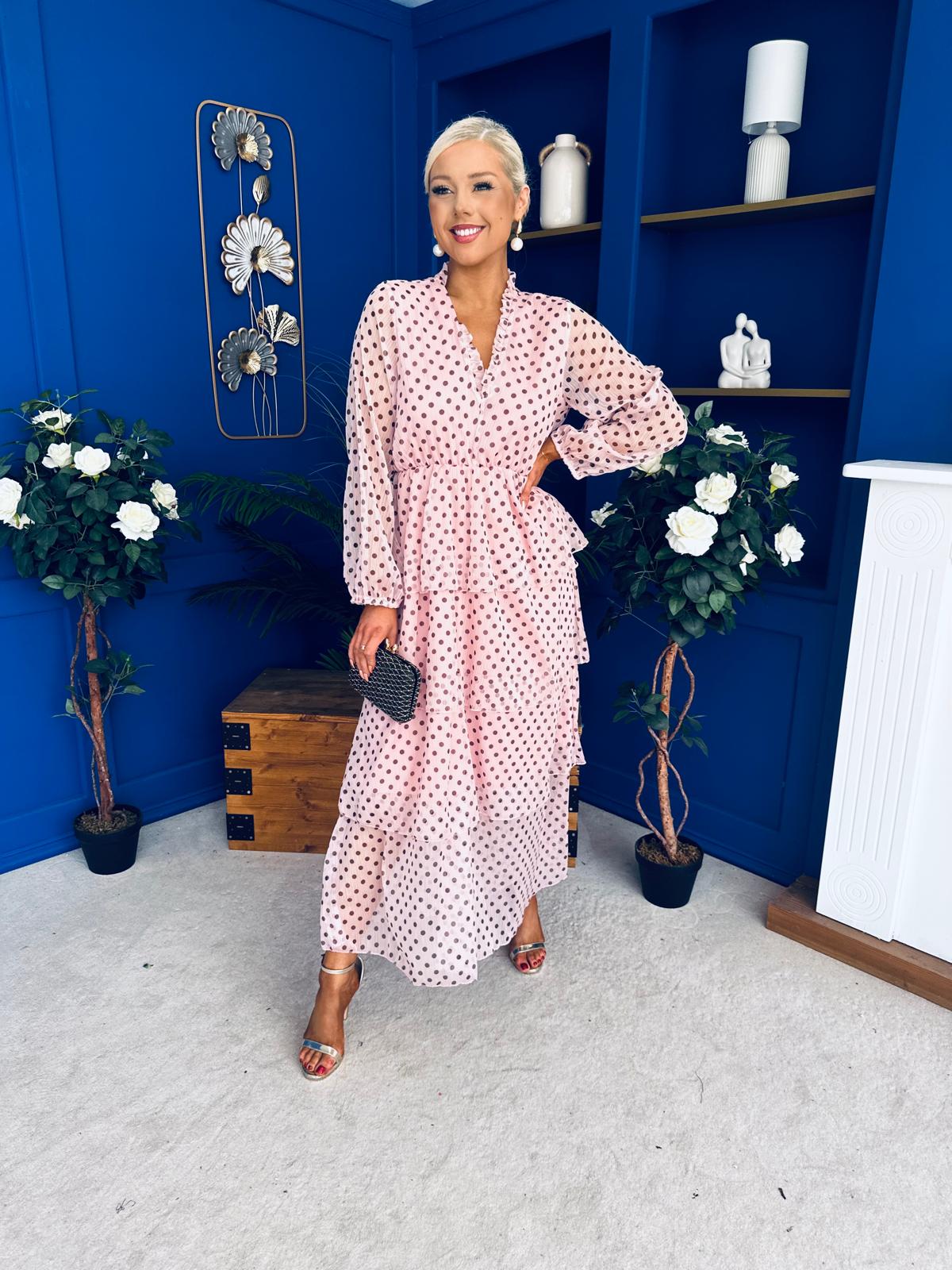 Dolores Layered Occasion Dress Polka Pink