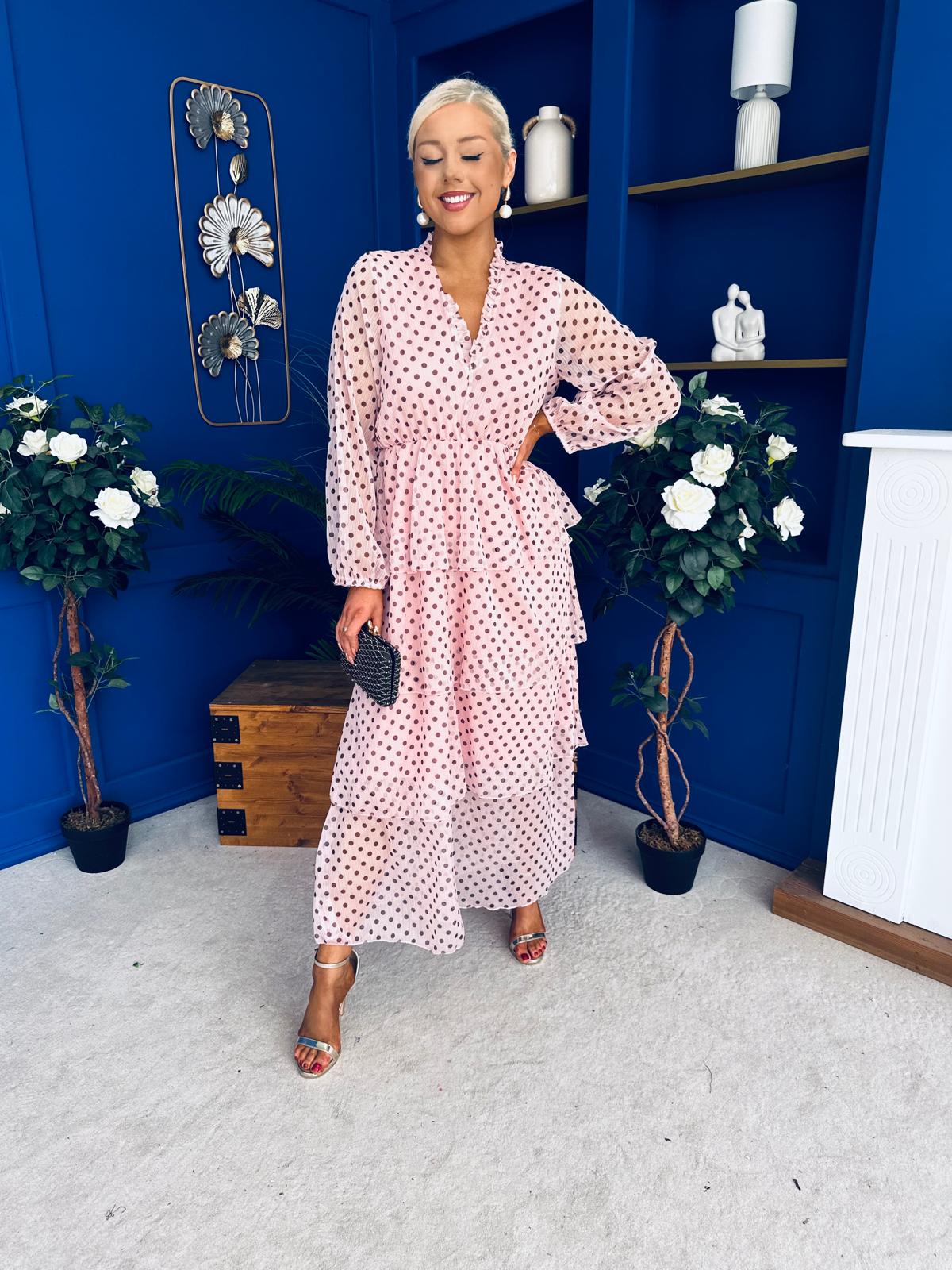 Dolores Layered Occasion Dress Polka Pink