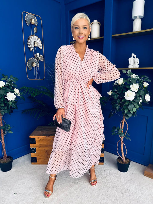 Dolores Layered Occasion Dress Polka Pink
