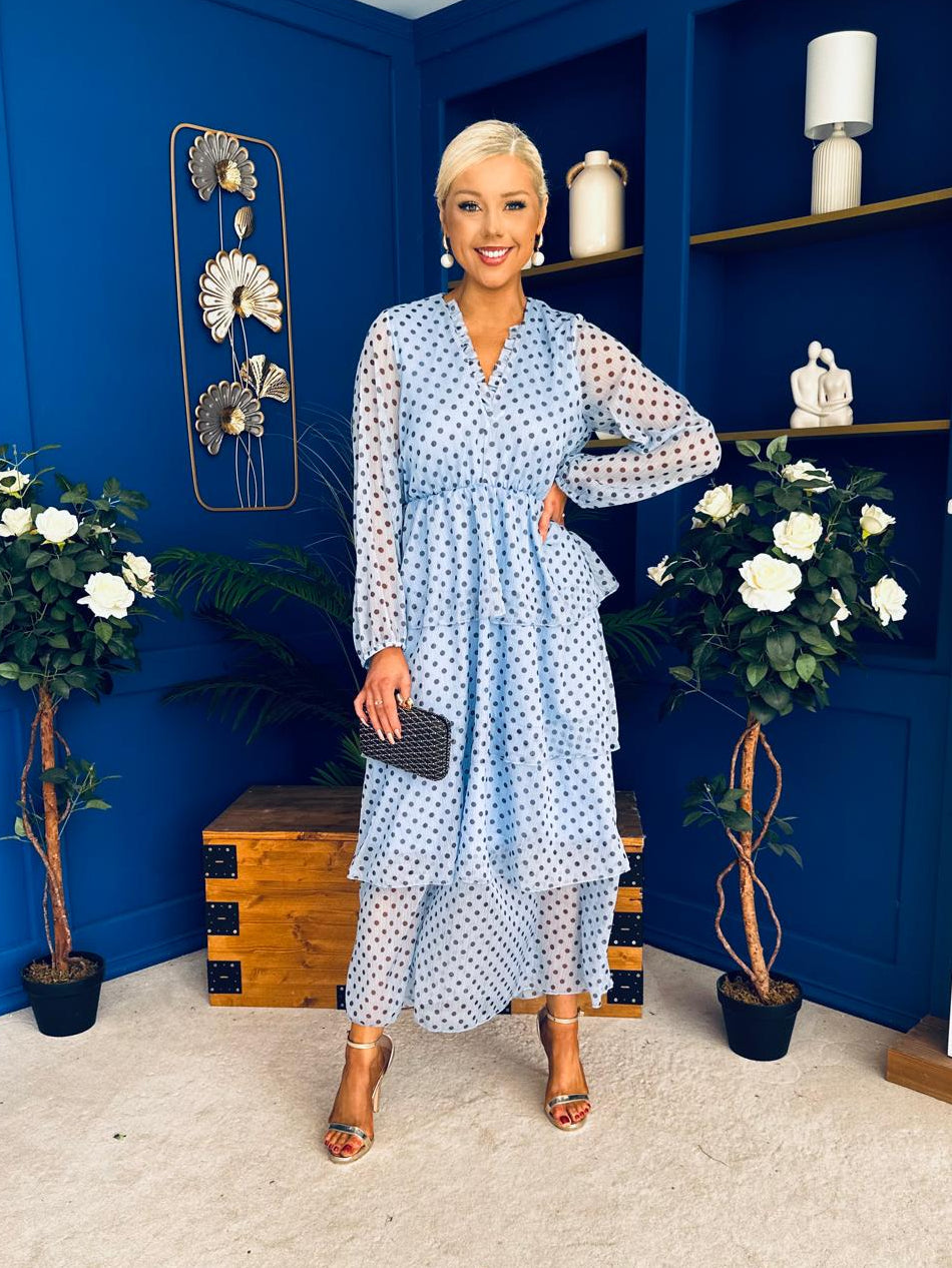 Dolores Layered Occasion Dress Polka Blue