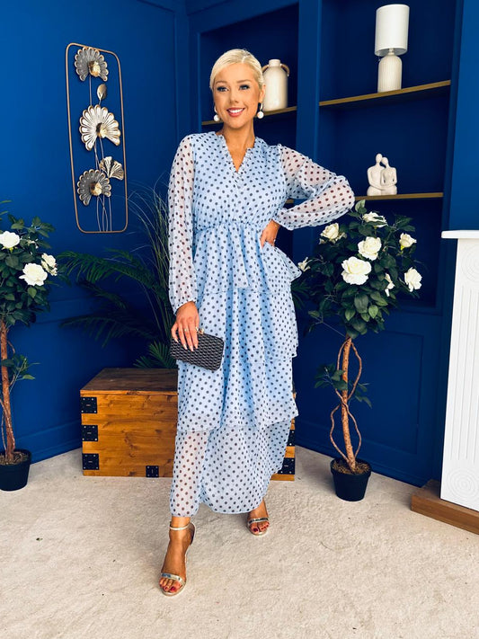 Dolores Layered Occasion Dress Polka Blue
