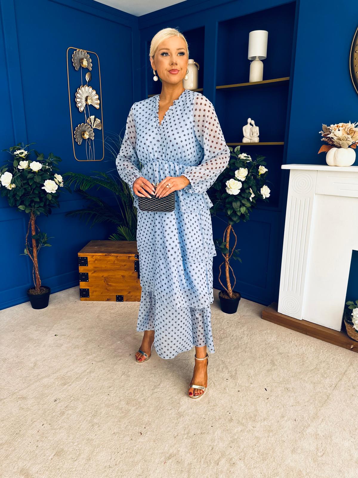 Dolores Layered Occasion Dress Polka Blue