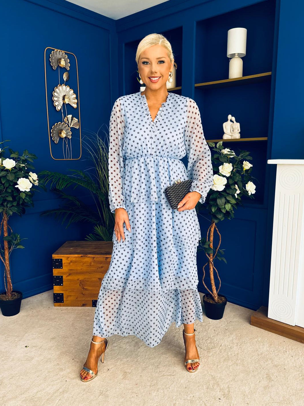Dolores Layered Occasion Dress Polka Blue