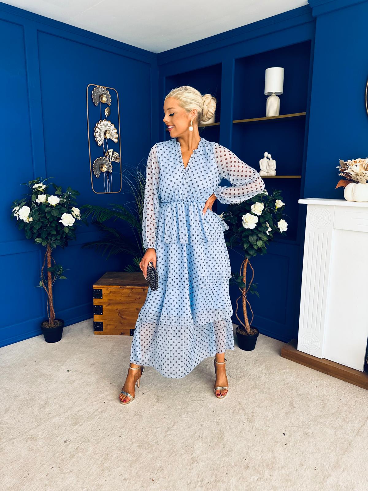 Dolores Layered Occasion Dress Polka Blue