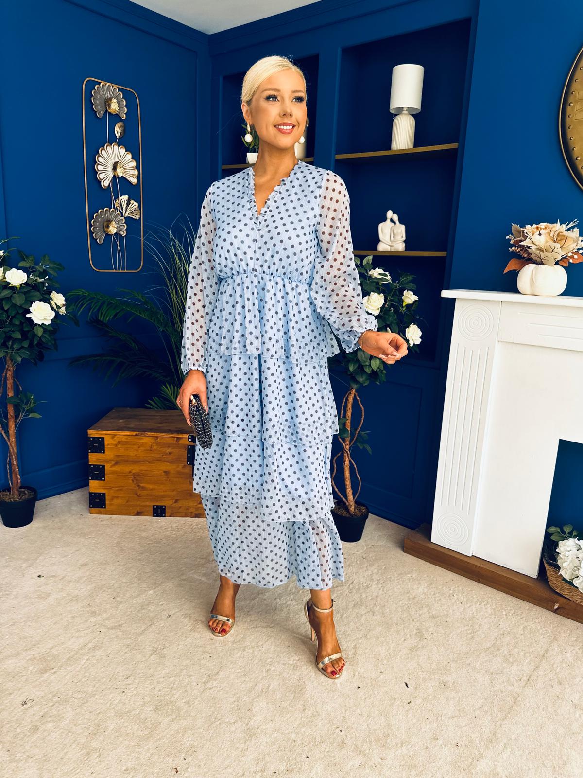Dolores Layered Occasion Dress Polka Blue