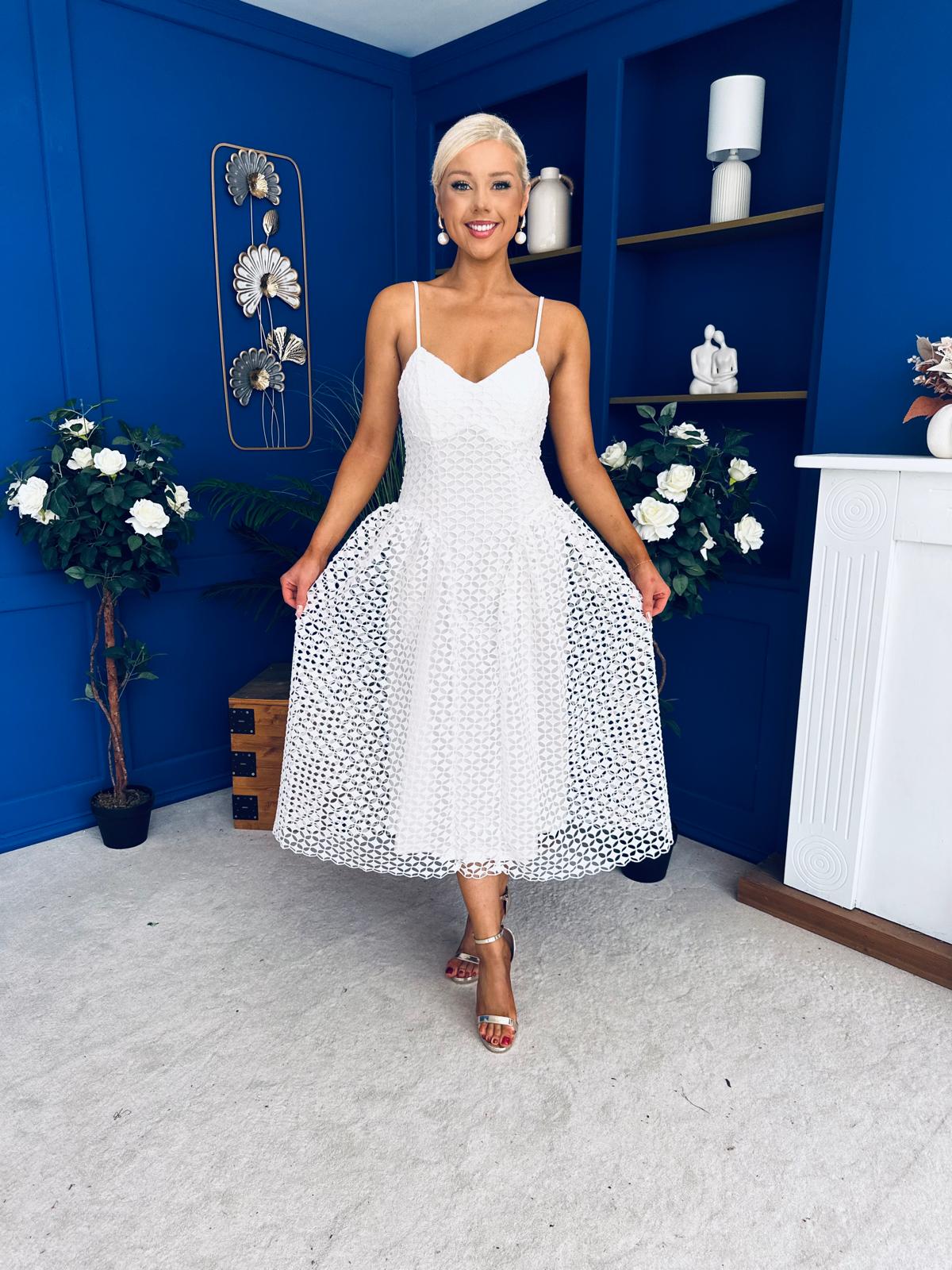 Kelly Crochet Detail Occasion Dress Cream