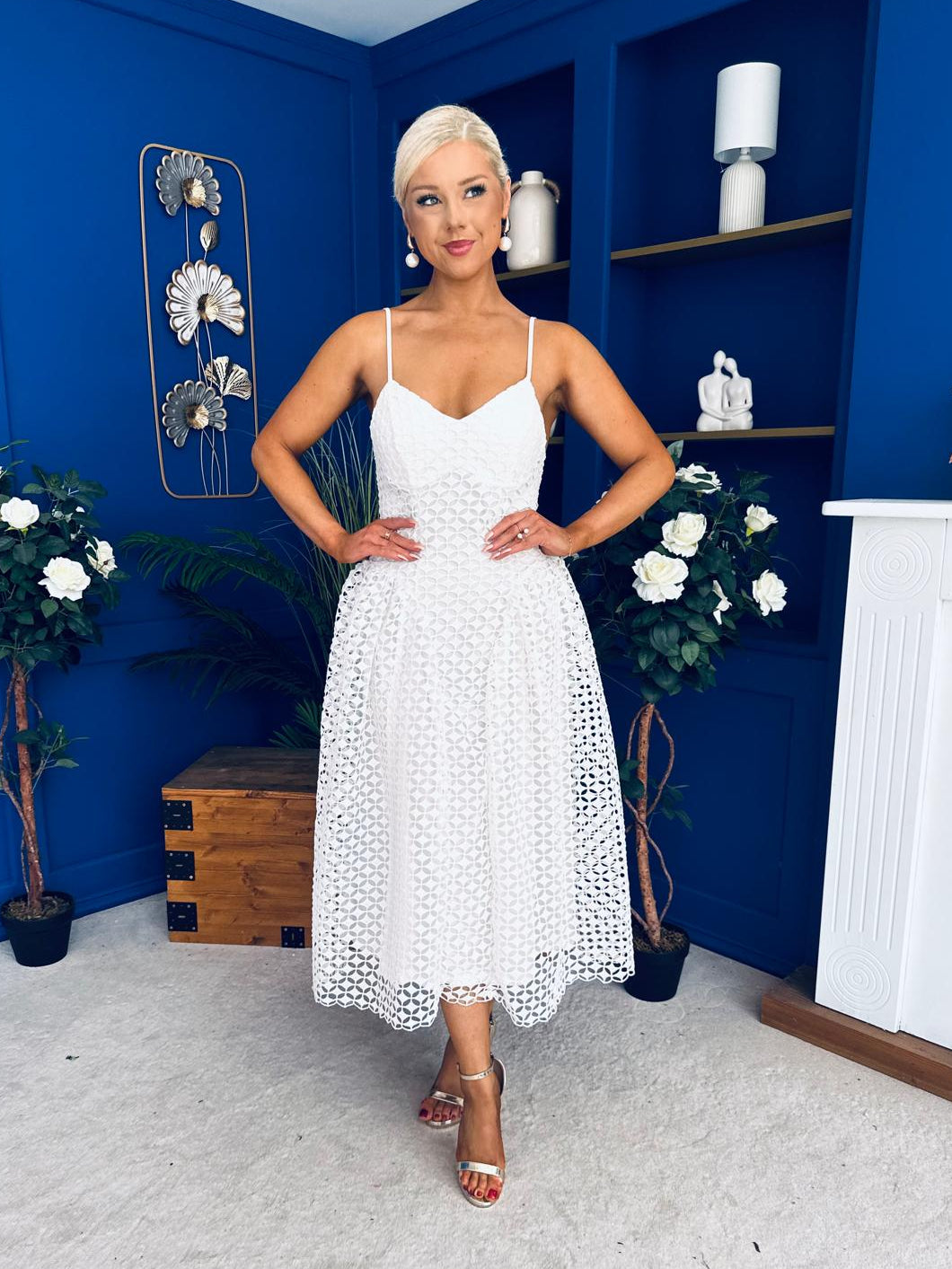 Kelly Crochet Detail Occasion Dress Cream