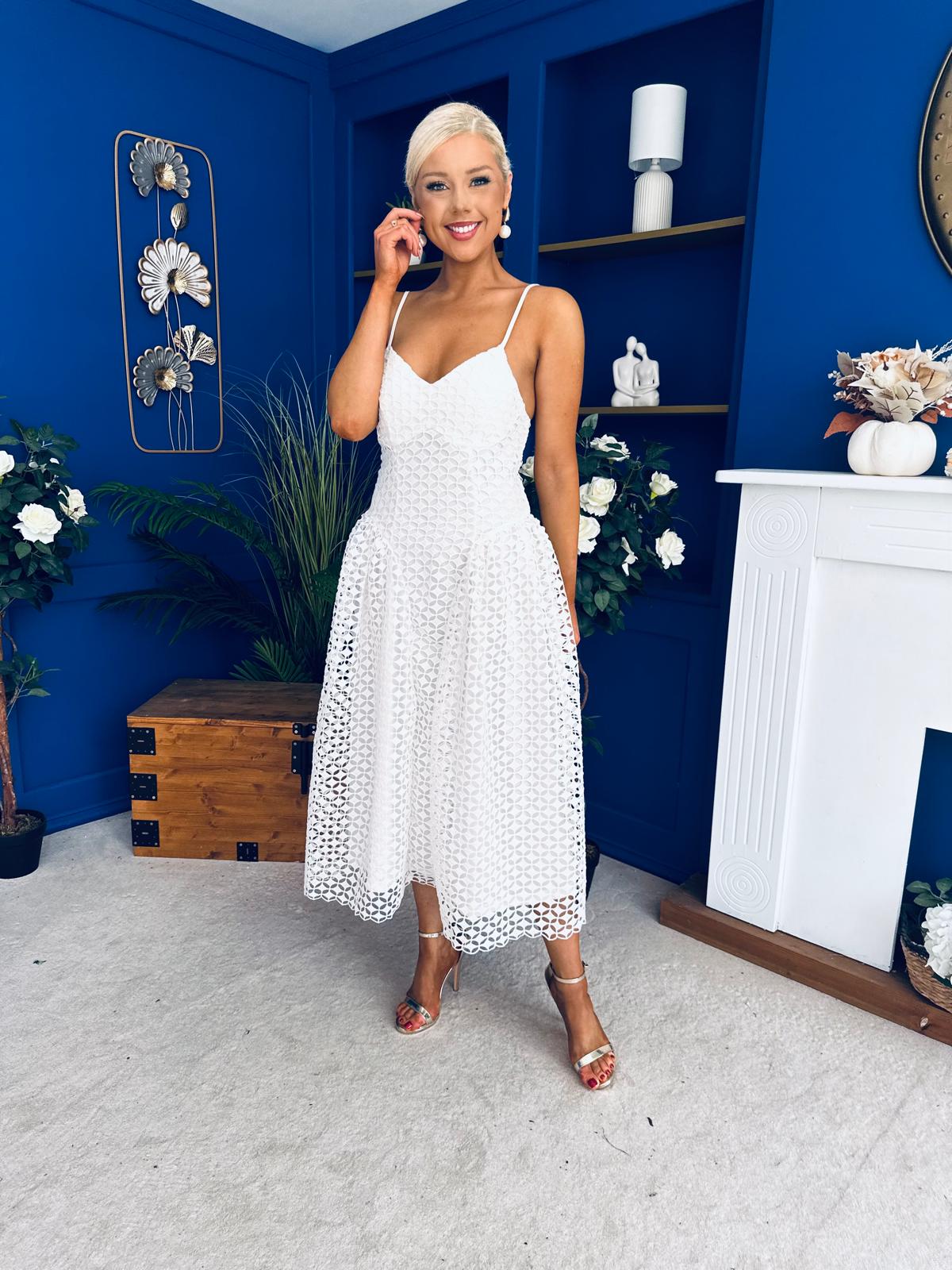 Kelly Crochet Detail Occasion Dress Cream
