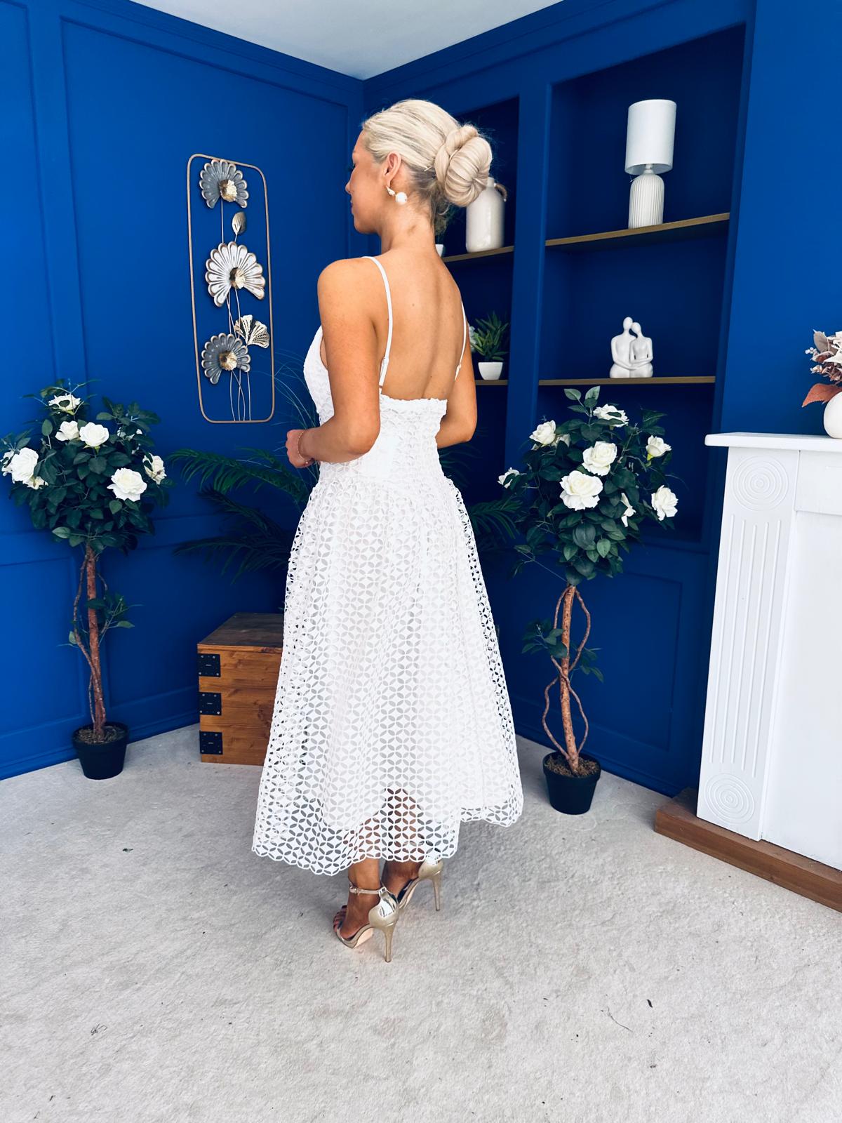 Kelly Crochet Detail Occasion Dress Cream