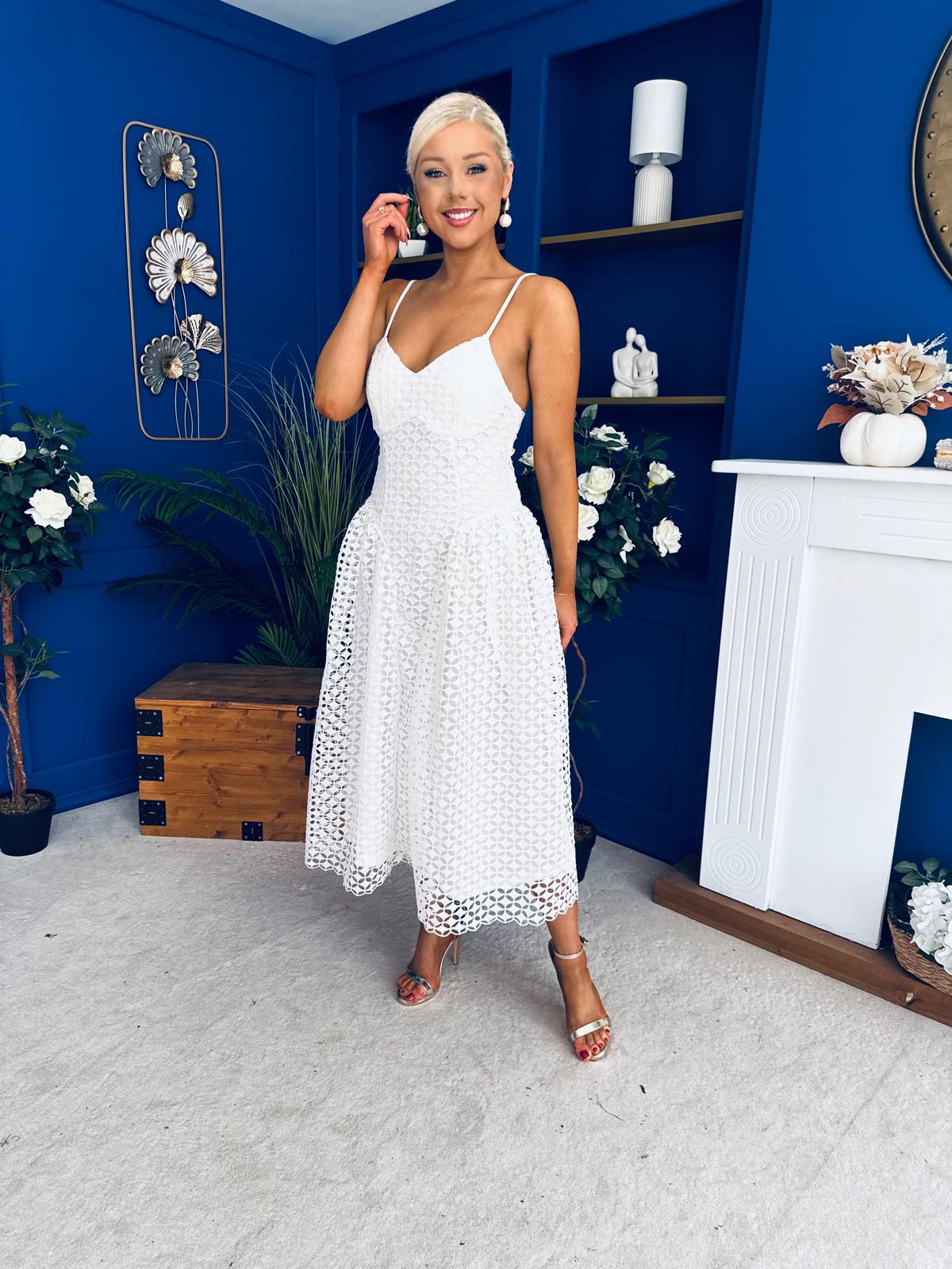 Kelly Crochet Detail Occasion Dress Cream