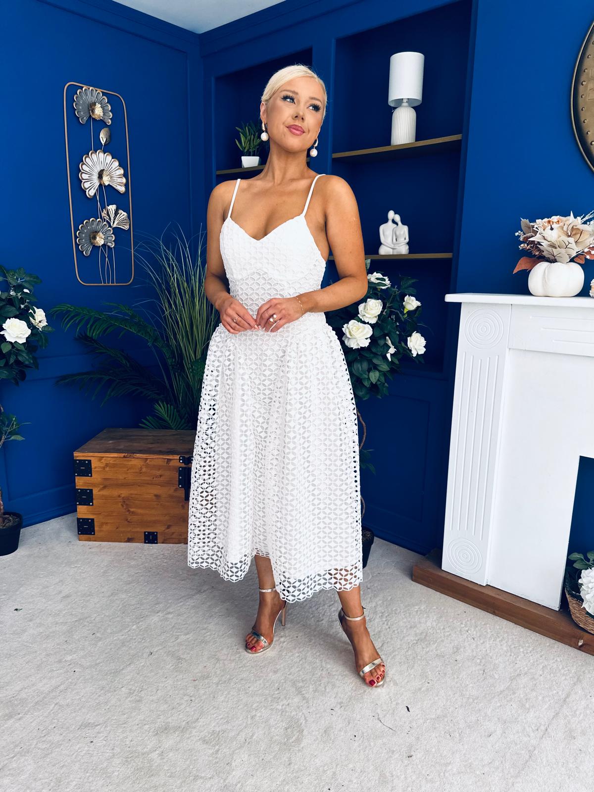 Kelly Crochet Detail Occasion Dress Cream