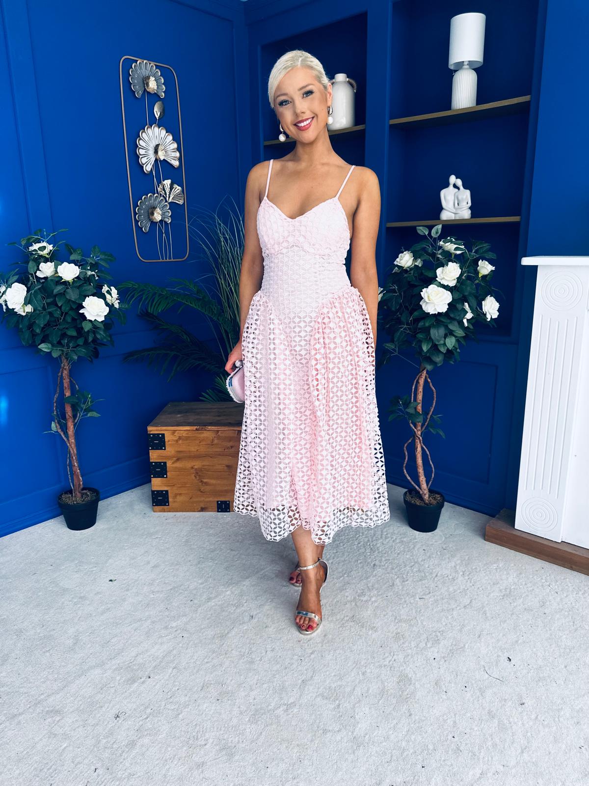 Kelly Crochet Detail Occasion Dress Pink