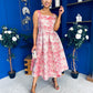 Celia Square Neck Jacquard Occasion Dress Coral