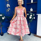Celia Square Neck Jacquard Occasion Dress Coral