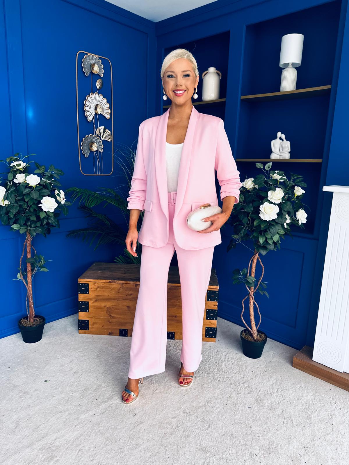 Danika Ruched Blazer & Belted Trouser Set Pwr Pink