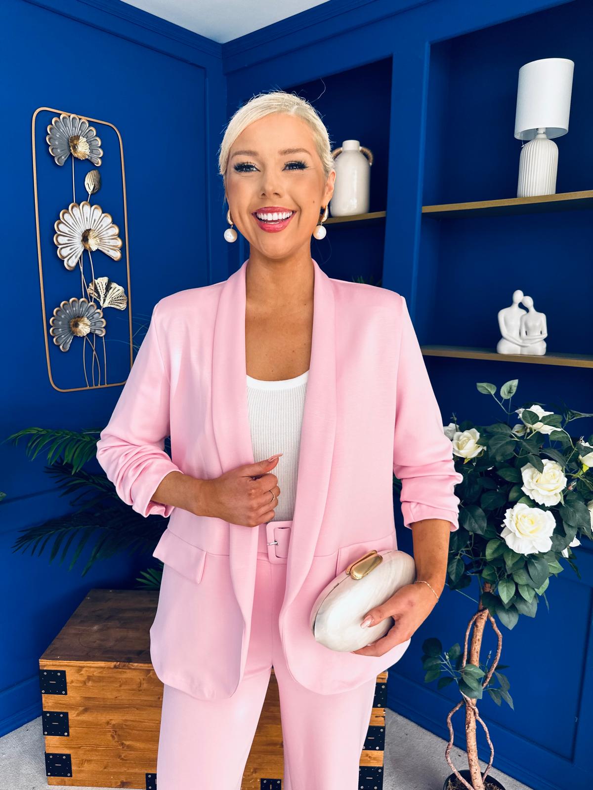 Danika Ruched Blazer & Belted Trouser Set Pwr Pink
