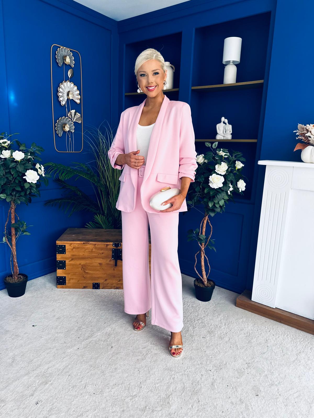 Danika Ruched Blazer & Belted Trouser Set Pwr Pink