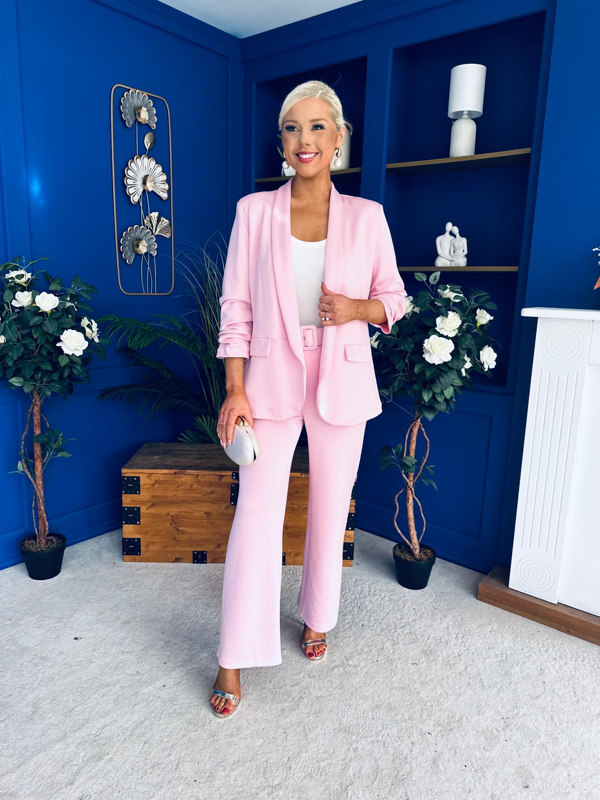 Danika Ruched Blazer & Belted Trouser Set Pwr Pink