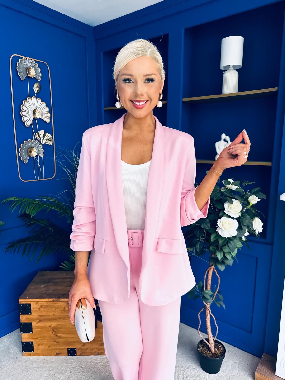 Danika Ruched Blazer & Belted Trouser Set Pwr Pink