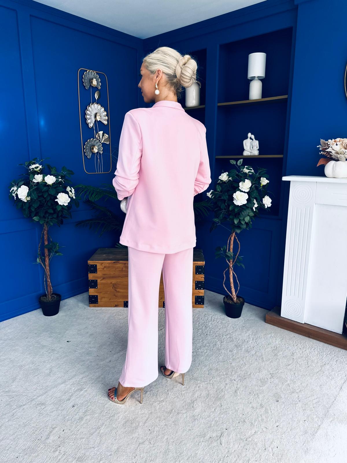 Danika Ruched Blazer & Belted Trouser Set Pwr Pink