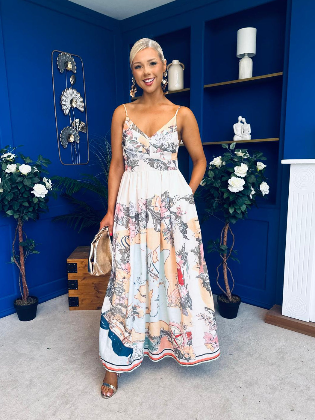 Riana Prinred Strappy Midaxi Dress