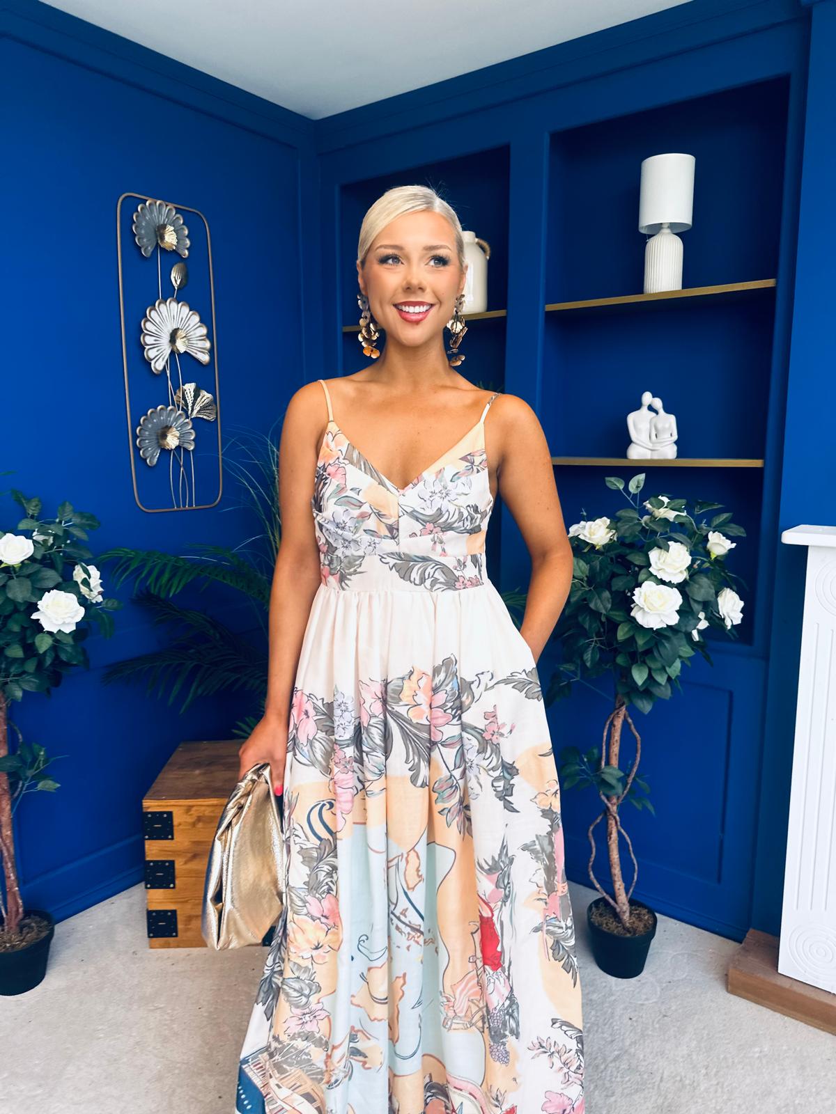 Riana Prinred Strappy Midaxi Dress
