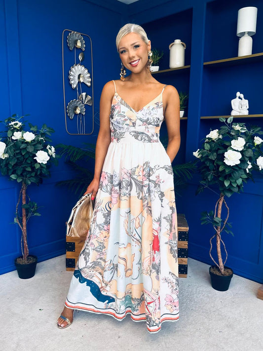 Riana Prinred Strappy Midaxi Dress