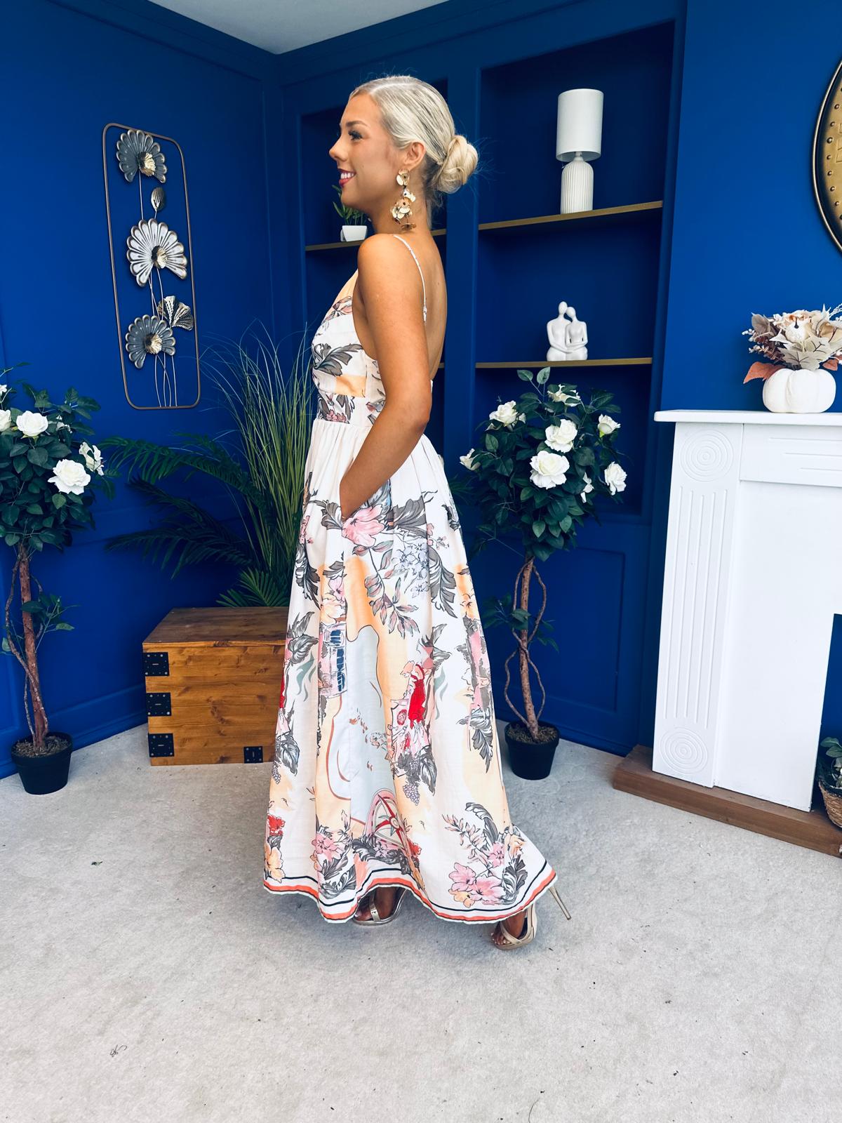 Riana Prinred Strappy Midaxi Dress