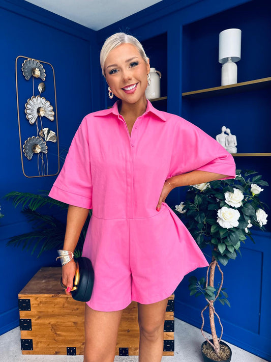 Milani Oversized Denim Playsuit Cerise