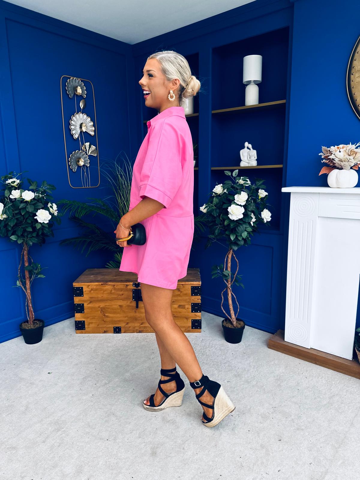 Milani Oversized Denim Playsuit Cerise