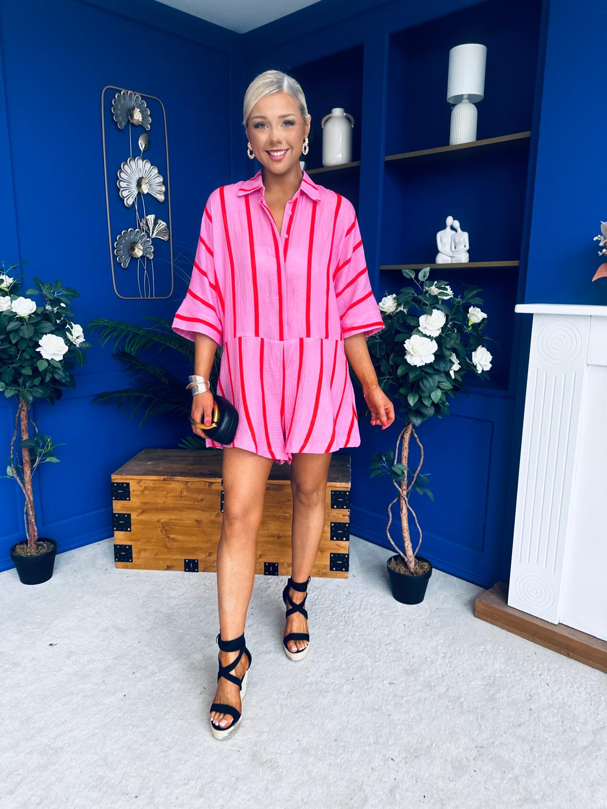 Ellie-May Striped Playsuit Pink
