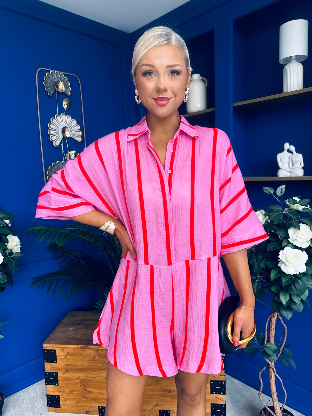 Ellie-May Striped Playsuit Pink