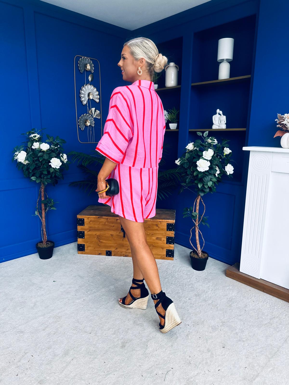 Ellie-May Striped Playsuit Pink