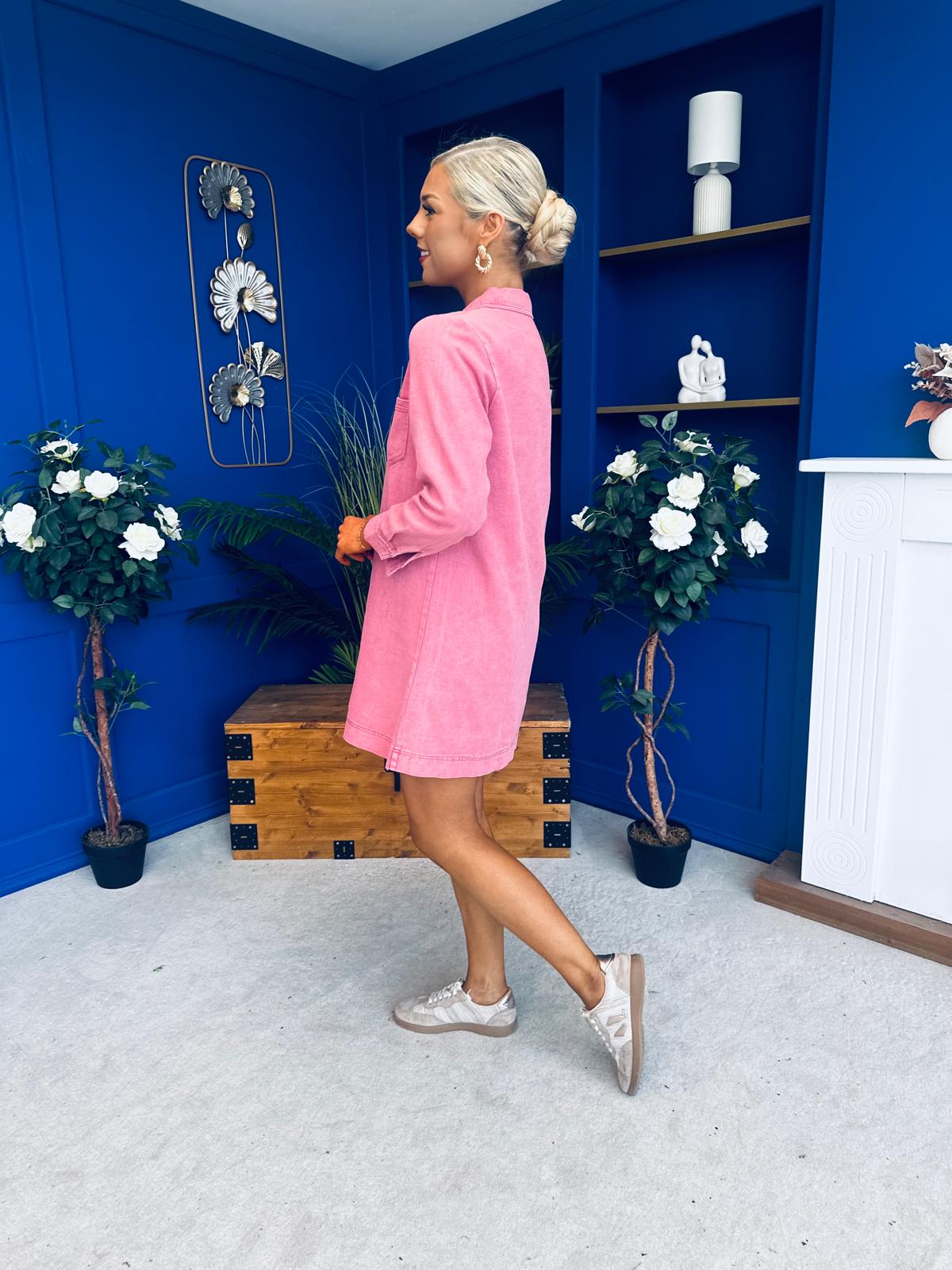 Alice Denim Mini Shift Dress Coral