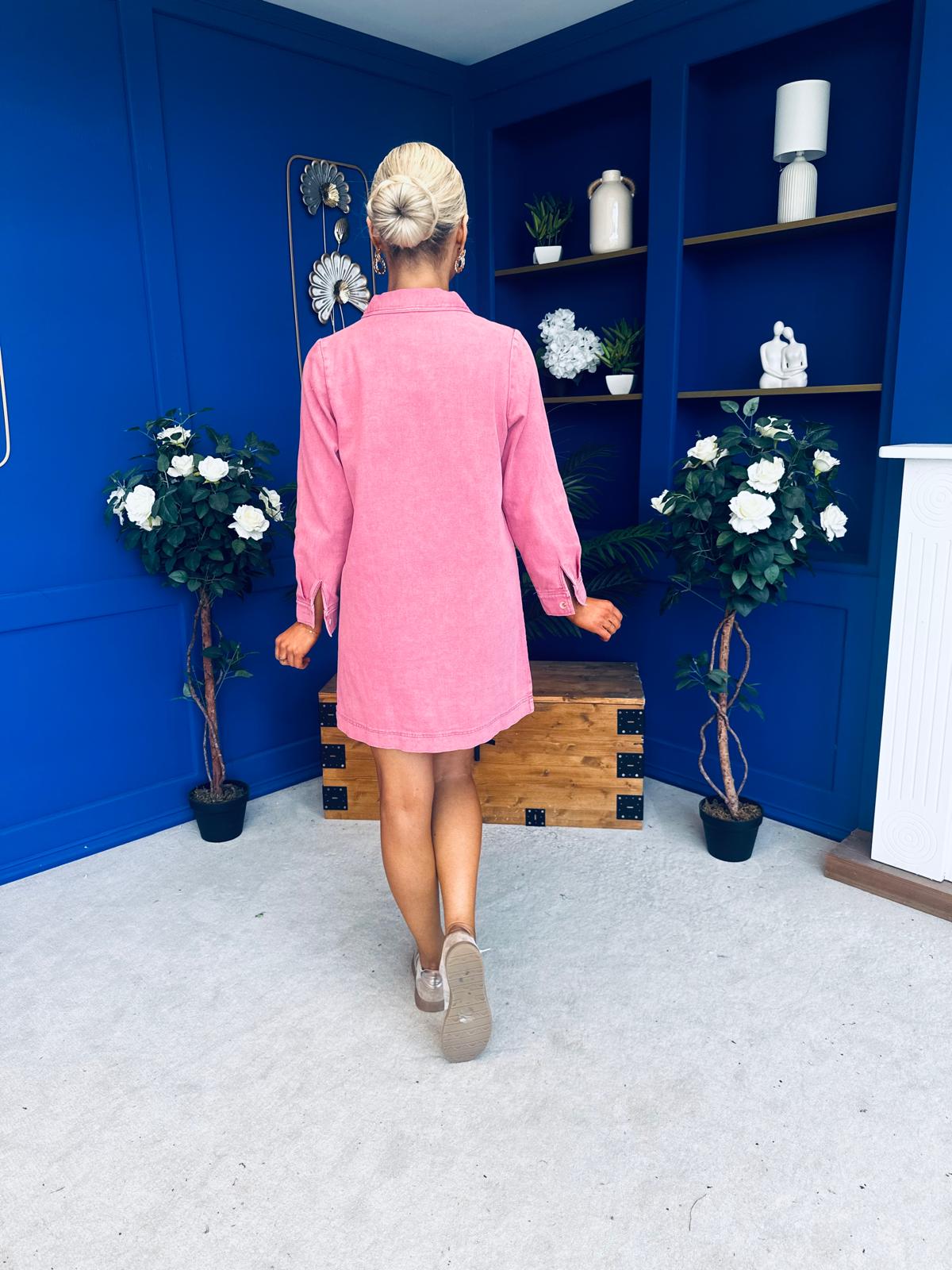 Alice Denim Mini Shift Dress Coral