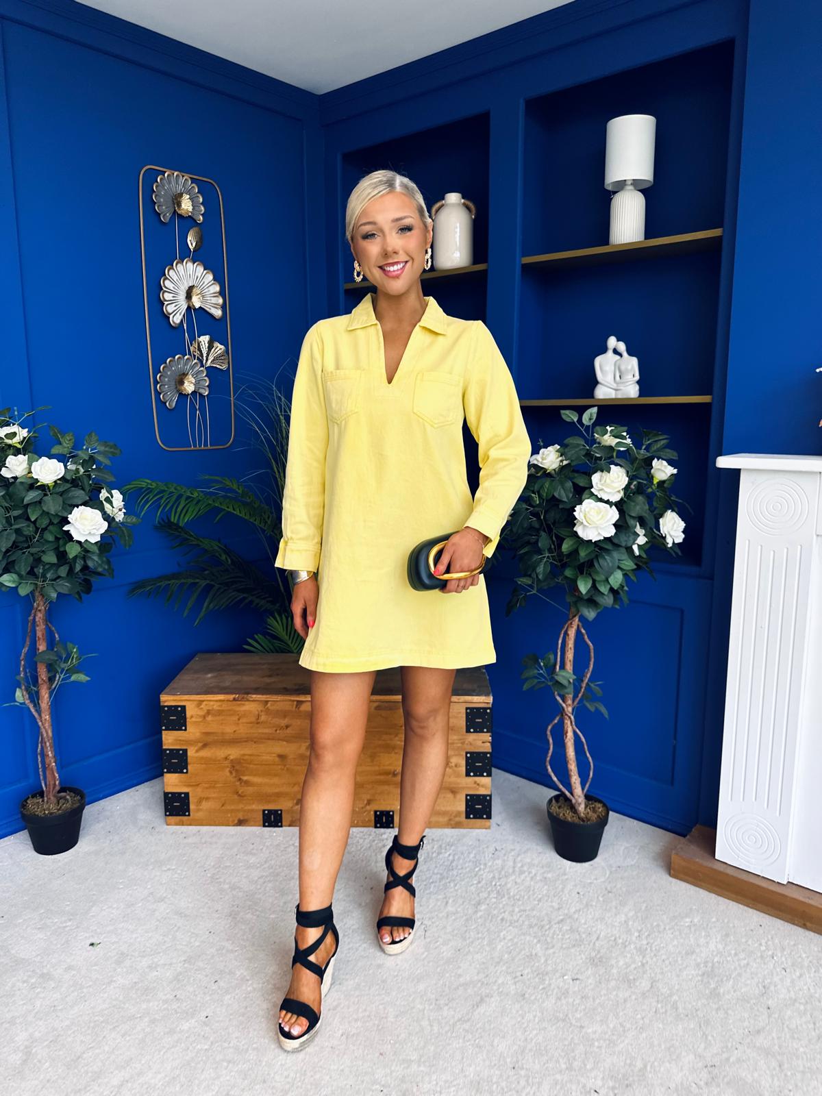 Alice Denim Mini Shift Dress Yellow